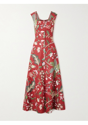 Marta Ferri - Farfalle Embroidered Linen-blend Maxi Dress - S/M,M/L,L/XL