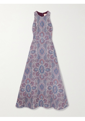 Marta Ferri - Colonna Printed Linen Midi Dress - Blue - S/M,M/L,L/XL