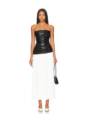 SIMKHAI Arie Faux Leather Bustier Midi Dress in Black,White. Size 0. Also in 2, 4.