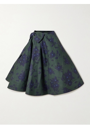 SHUSHU/TONG - Asymmetric Bow-embellished Floral-print Cotton Midi Skirt - Green - UK 4,UK 6,UK 8,UK 10,UK 12,UK 14,UK 16