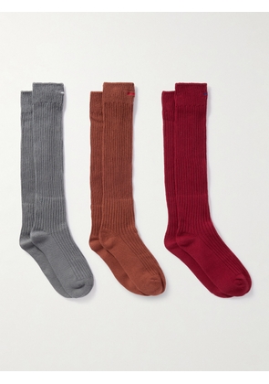 SHUSHU/TONG - Pack Of Three Embroidered Cotton-blend Socks - Multi - One size