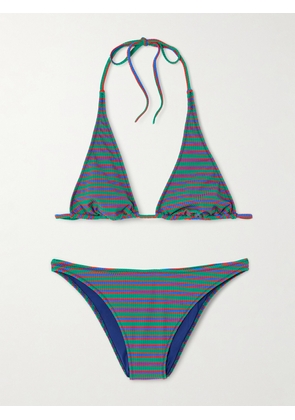 Lido - Cinquantacinque Striped Ribbed Triangle Bikini - Green - x small,small,medium,large,x large