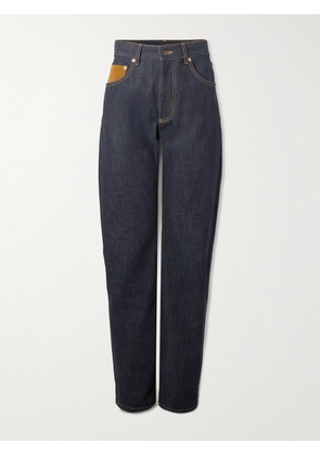 Bottega Veneta - Intrecciato Suede-trimmed High-rise Straight-leg Jeans - Blue - IT34,IT36,IT38,IT40