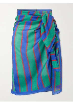 Lido - Striped Cotton-voile Pareo - Blue - One size
