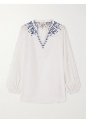Emporio Sirenuse - Ilizia Embroidered Bead-embellished Cotton And Silk-blend Blouse - White - IT36,IT38,IT40,IT42,IT44,IT46,IT48