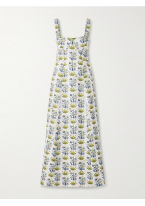 Emporio Sirenuse - Azzurra Celestine Open-back Floral-print Linen And Cotton-blend Midi Dress - Blue - IT36,IT38,IT40,IT42,IT44,IT46,IT48,IT50