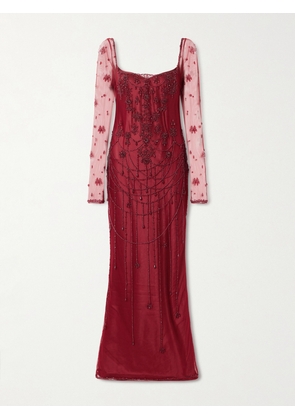 Clio Peppiatt - Chandelier Embellished Tulle Gown - Burgundy - x small,small,medium,large,x large