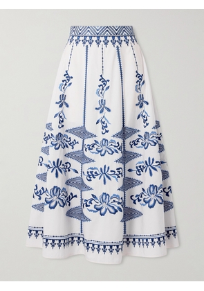 Emporio Sirenuse - Camille Embroidered Cotton-blend Midi Skirt - White - IT36,IT38,IT40,IT42,IT44,IT46,IT48