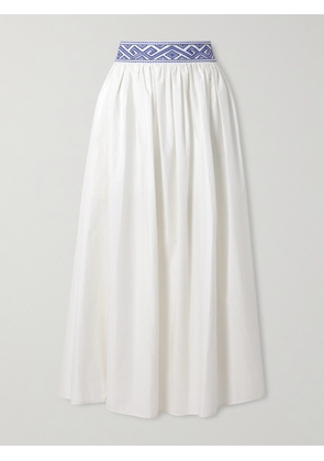 Emporio Sirenuse - Ombretta Embroidered Cotton Midi Skirt - White - IT36,IT38,IT40,IT42,IT44,IT46,IT48