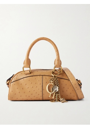 Chloé - Bowling Embellished Ostrich-effect Leather Shoulder Bag - Orange - One size