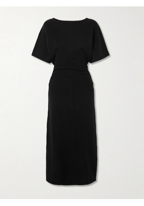 STAUD - Amelie Ruched Wool-blend Midi Dress - Black - x small,small,medium,large,x large