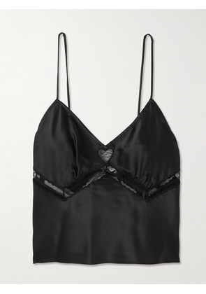 STAUD - Terra Cropped Lace-trimmed Silk-blend Satin Tank - Black - x small,small,medium,large