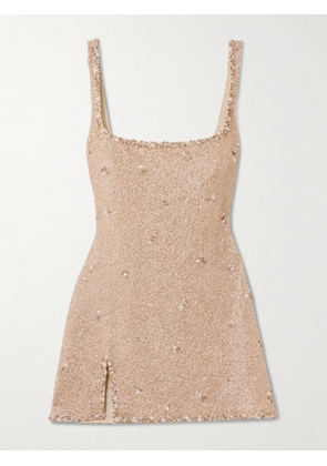 Clio Peppiatt - Athena Embellished Stretch-mesh Mini Dress - Gold - xx small,x small,small,medium,large,x large