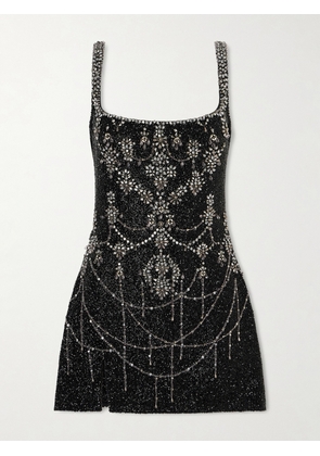 Clio Peppiatt - Crystal-embellished Beaded Mesh Mini Dress - Black - x small,small,medium,large,x large