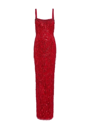 Jenny Packham sequin- embellishments fringe-detail maxi dress - Red