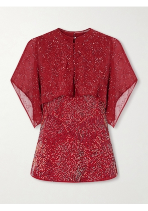 RABANNE - Bead-embellished Crepe And Chiffon Blouse - Red - FR 34,FR 36,FR 38,FR 40,FR 42,FR 44