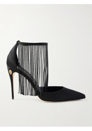 Jennifer Chamandi - Fernando 105 Crystal-embellished Fringed Satin Pumps - Black - IT36,IT36.5,IT37,IT37.5,IT38,IT38.5,IT39,IT39.5,IT40,IT40.5,IT41,IT41.5,IT42