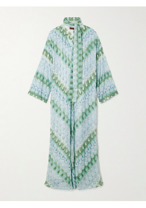 Missoni - Tie-detailed Striped Metallic Crochet-knit Maxi Dress - Blue - x small,small,medium,large,x large