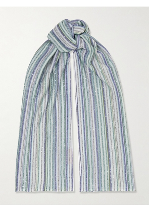 Missoni - Sequin-trimmed Striped Metallic Crochet-knit Wrap - Blue - One size