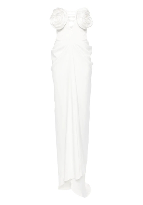 Ana Radu floral-appliqué draped dress - White