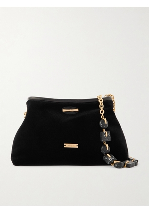 Cult Gaia - Kiraz Mini Beaded-embellished Leather-trimmed Velvet Clutch - Black - One size