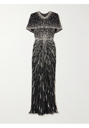 Jenny Packham - Dido Cape-effect Embellished Draped Tulle Gown - Black - UK 6,UK 8,UK 10,UK 12,UK 14,UK 16