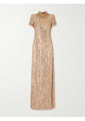 Jenny Packham - Madeleine Crystal And Sequin-embellished Chiffon Gown - Gold - UK 6,UK 8,UK 10,UK 12,UK 14,UK 16