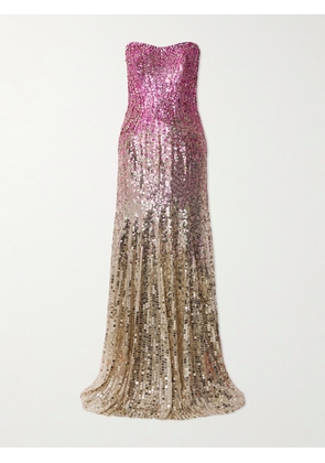 Jenny Packham - Lior Strapless Ombré Sequined Chiffon Gown - Pink - UK 6,UK 8,UK 10,UK 12,UK 14,UK 16