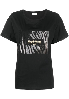 LIU JO rhinestone-embellished logo-print T-shirt - Black