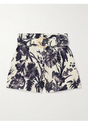 Cara Cara - Palmer Belted Pleated Floral-print Linen Shorts - Blue - US0,US2,US4,US6,US8,US10,US12
