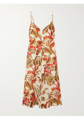 Cara Cara - Mae Floral-print Linen Midi Dress - Orange - US0,US2,US4,US6,US8,US10,US12