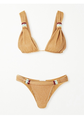 Oséree - Lumière Embellished Metallic Triangle Bikini - Gold - small,medium,large,x large