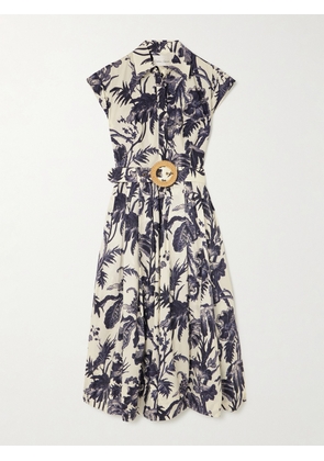 Cara Cara - Octavia Belted Pleated Floral-print Cotton-poplin Midi Shirt Dress - Blue - US0,US2,US4,US6,US8,US10,US12