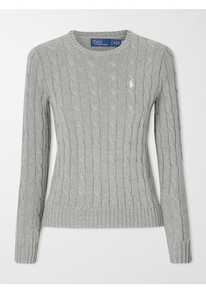 Polo Ralph Lauren - Embroidered Cable-knit Cotton Sweater - Gray - xx small,x small,small,medium,large,x large