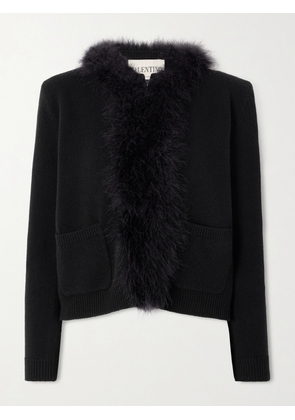 Valentino Garavani - Feather-trimmed Wool Cardigan - Black - xx small,x small,small,medium,large