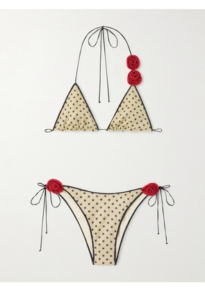 Oséree - Lumière Appliquéd Polka-dot Lurex Bikini - Gold - small,medium,large,x large