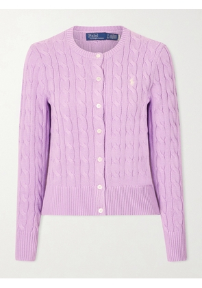 Polo Ralph Lauren - Embroidered Cable-knit Cotton Cardigan - Purple - xx small,x small,small,medium,large,x large