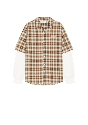 House of Sunny Double Layered Button Down Shirt in Brown. Size S. Also in XS.