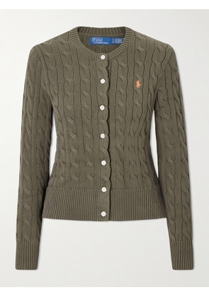 Polo Ralph Lauren - Embroidered Cable-knit Cotton Cardigan - Green - xx small,x small,small,medium,large,x large