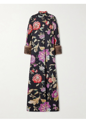 Valentino Garavani - Shearling-trimmed Wool-blend Floral-brocade Coat - Black - IT36,IT38,IT40,IT42,IT44