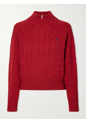 Polo Ralph Lauren - Embroidered Cable-knit Cotton Half-zip Sweater - xx small,x small,small,medium,large,x large
