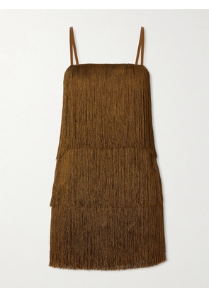 ESSE Studios - Cinca Tiered Fringed Satin Mini Dress - Brown - UK 6,UK 8,UK 10,UK 12,UK 14