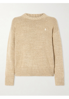 Polo Ralph Lauren - Embroidered Intarsia-knit Cotton Sweater - Neutrals - xx small,x small,small,medium,large,x large