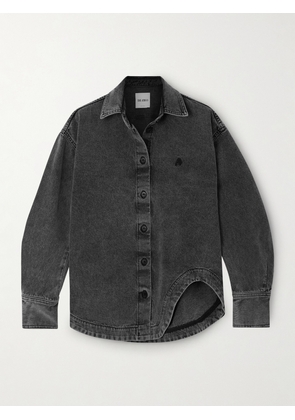 The Attico - Eliza Asymmetric Embroidered Denim Shirt - Black - IT36,IT38,IT40,IT42,IT44,IT46,IT48