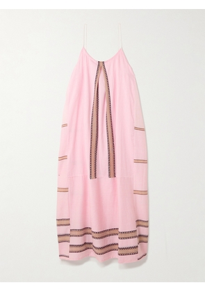 lemlem - Nia Paneled Striped Cotton-blend Midi Dress - Pink - x small,small,medium,large