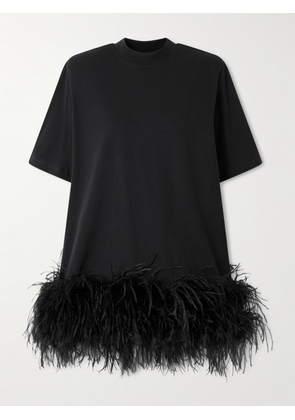 The Attico - Feather-trimmed Cotton-jersey Mini Dress - Black - IT36,IT38,IT40,IT42,IT44,IT46,IT48