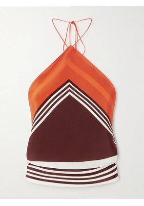 SIR. - Destino Cropped Striped Silk-crepe Halterneck Top - Brown - One size