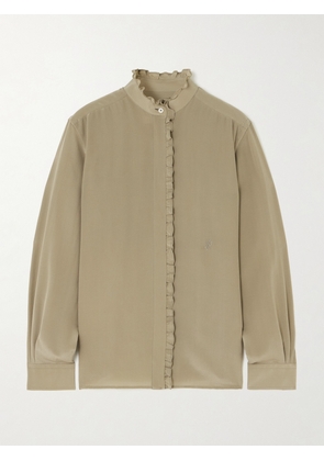 Purdey - Ruffled Embroidered Silk Blouse - Green - UK 6,UK 8,UK 10,UK 12,UK 14,UK 16