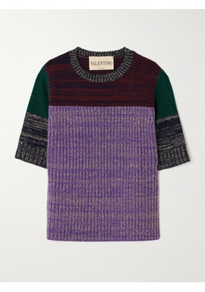 Valentino Garavani - Color-block Metallic Ribbed Wool-blend Sweater - Purple - x small,small,medium,large,x large