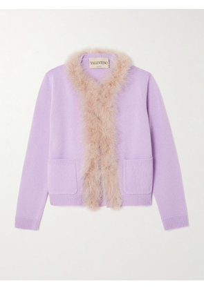 Valentino Garavani - Feather-trimmed Wool Cardigan - Purple - xx small,x small,small,medium,large